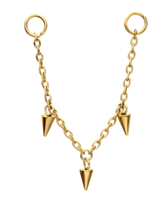 24Kt Gold PVD Titanium Triple Spike Rolo Chain Dangle