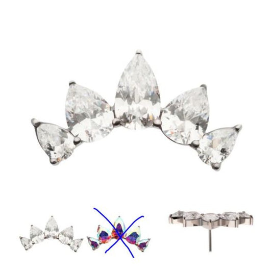 Titanium Threadless Prong Set Teardrop CZ 5-Cluster Fan Shape Top