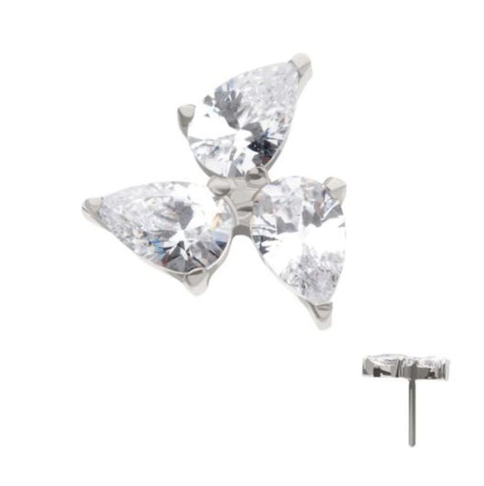 Titanium Threadless Prong Set Teardrop Gem 3-Cluster Top