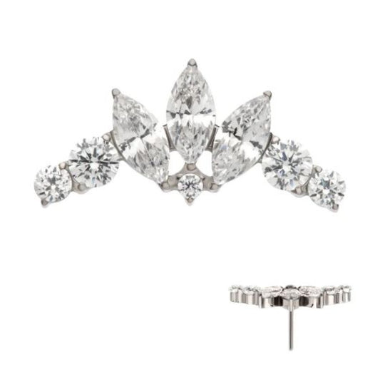 Titanium Threadless Crown Shape Top with Clustered Prong Set Round & Marquise CZ