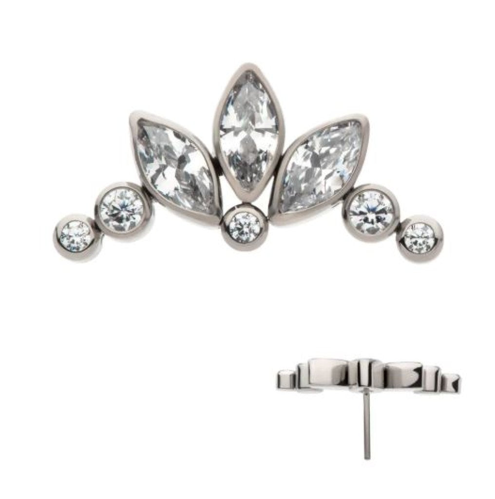 Titanium Threadless Bezel Set Marquise & Round Gem Cluster Top