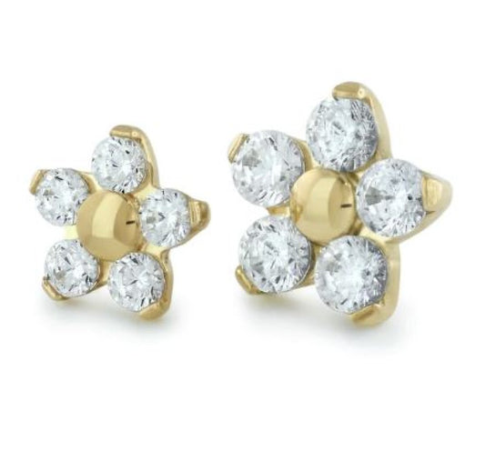 18K Yellow Gold Flower Gem - Cubic Zirconia/silver - 2mm