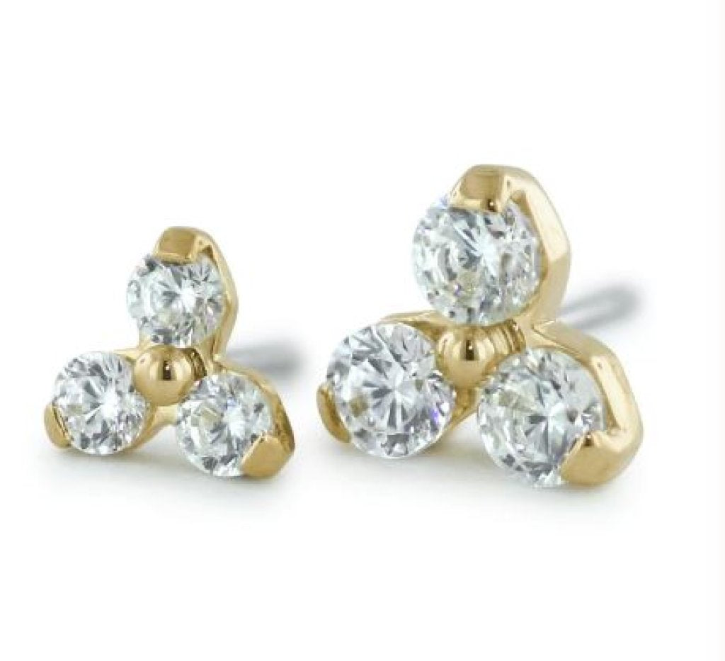 18K Yellow Gold Trinity Gem - Cubic Zirconia/silver - 2mm