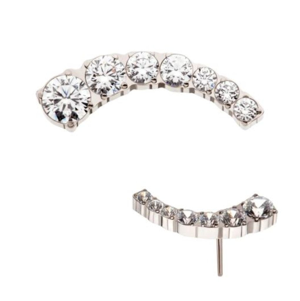 Titanium Threadless with Prong Set Round Clear CZ 7-Cluster Top