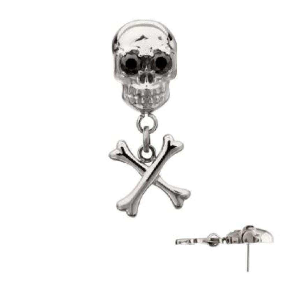 Titanium Threadless Skull Top with Crossbone Dangle