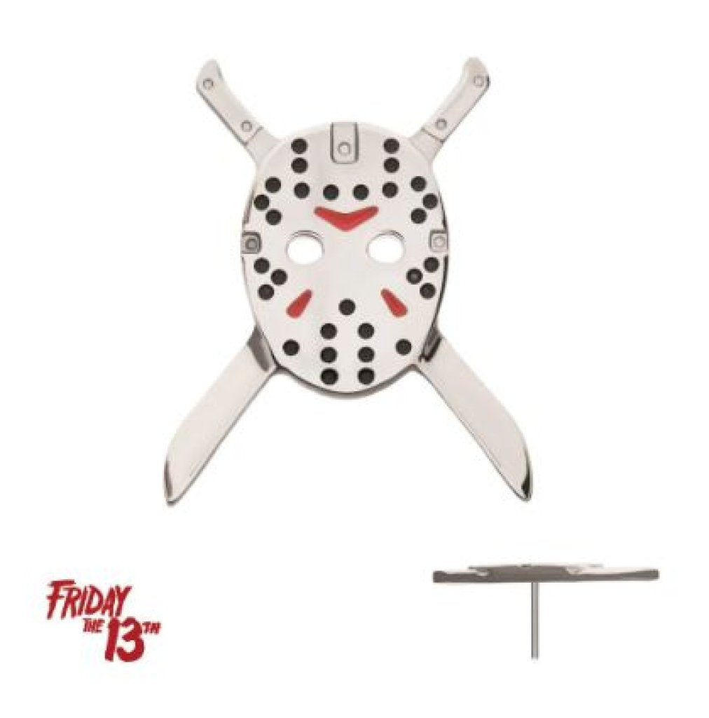 Titanium Threadless Enamel Friday The 13th Jason Mask with Crossed Machete Top
