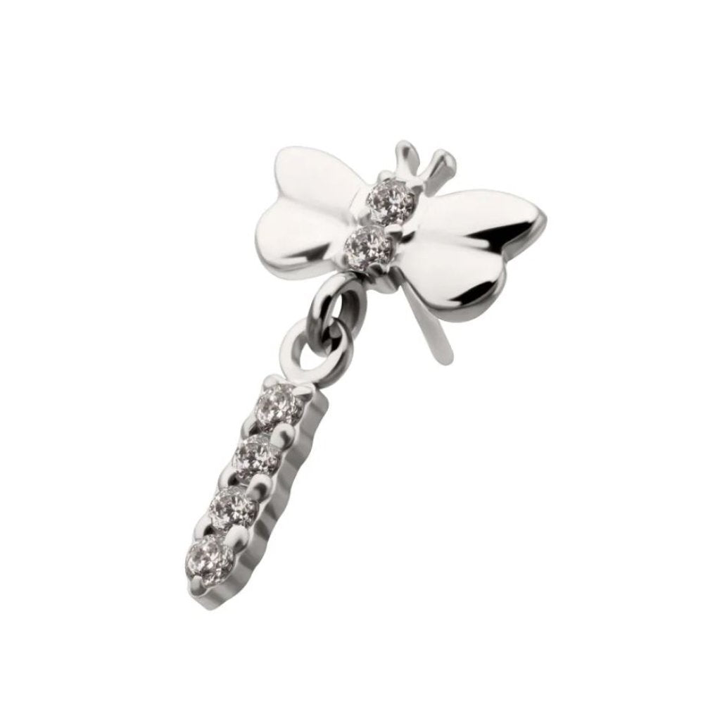 Titanium Threadless Dragonfly Top - clear CZ