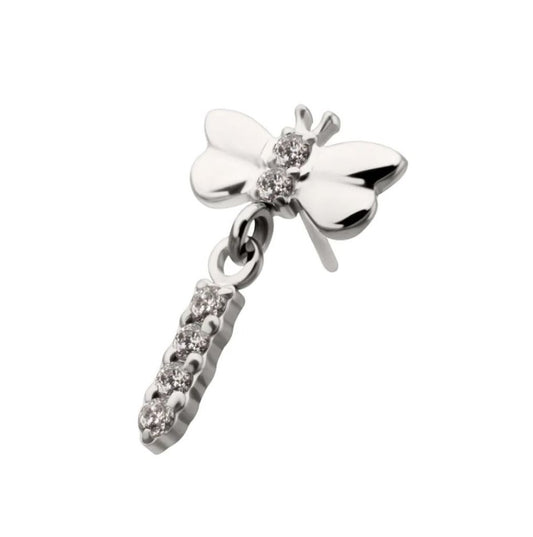 Titanium Threadless Dragonfly Top - clear CZ