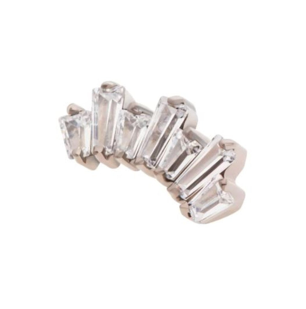 Titanium Threadless Prong Set Baguette CZ 7-Cluster Fan Shape Top