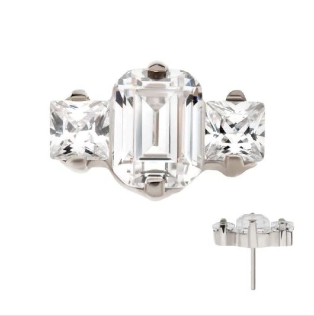 Titanium Threadless Prong Set Emerald Cut & Princess Gem 3-Cluster Top