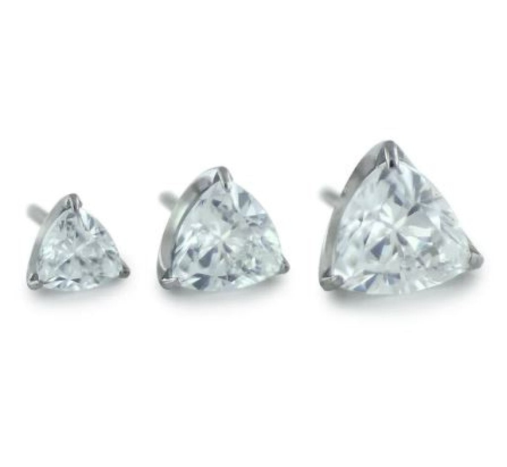 Titanium Trillion Cut Prong Set Gem - Cubic Zirconia/silver - 3mm