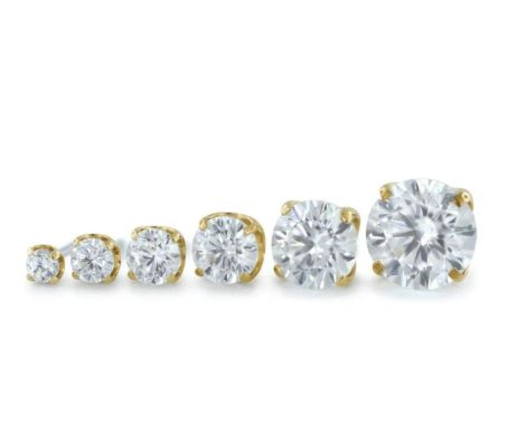 18K Yellow Gold Prong Set Gem - Cubic Zirconia/silver - 2mm