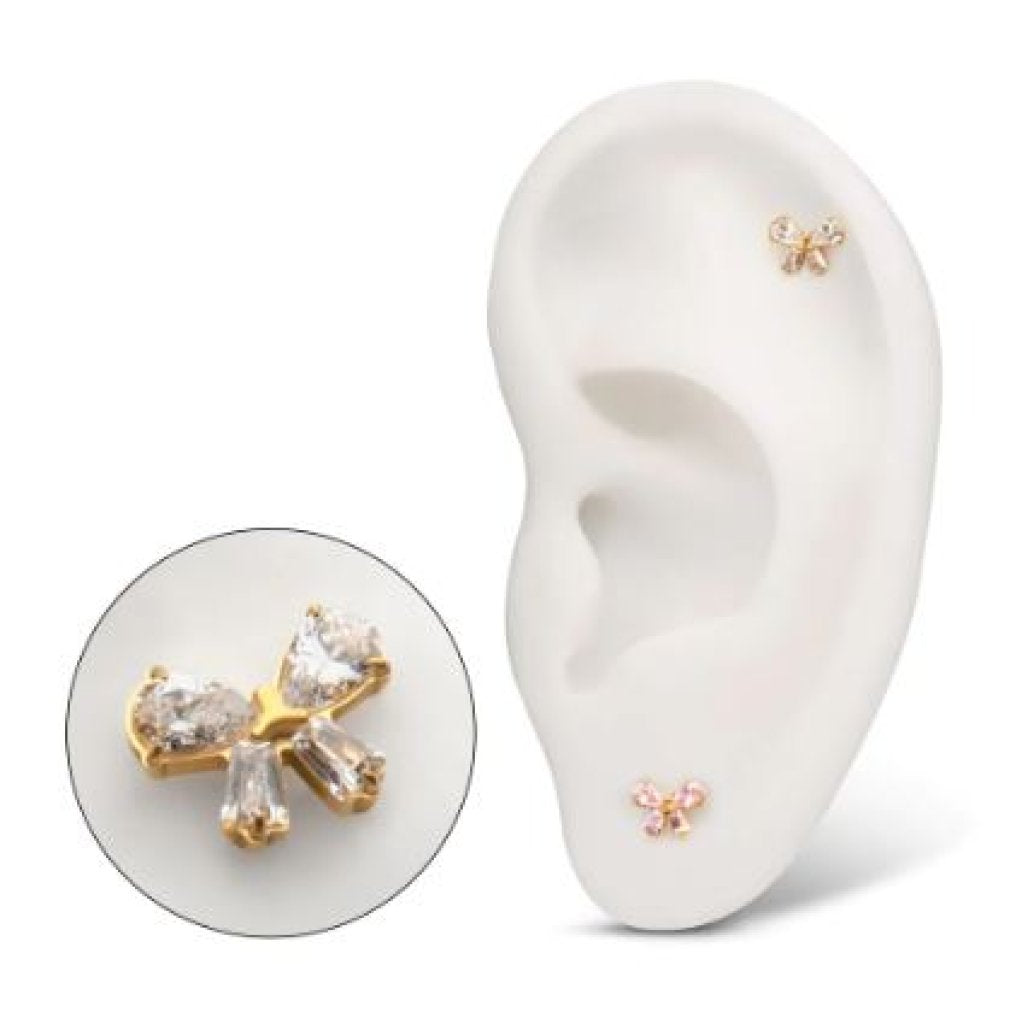 24Kt Gold PVD Titanium Threadless Bow Top - strik - zilver