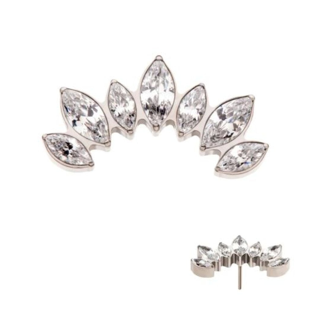 Titanium Threadless with Prong Set Marquise Clear CZ 7-Cluster Fan Shape Top