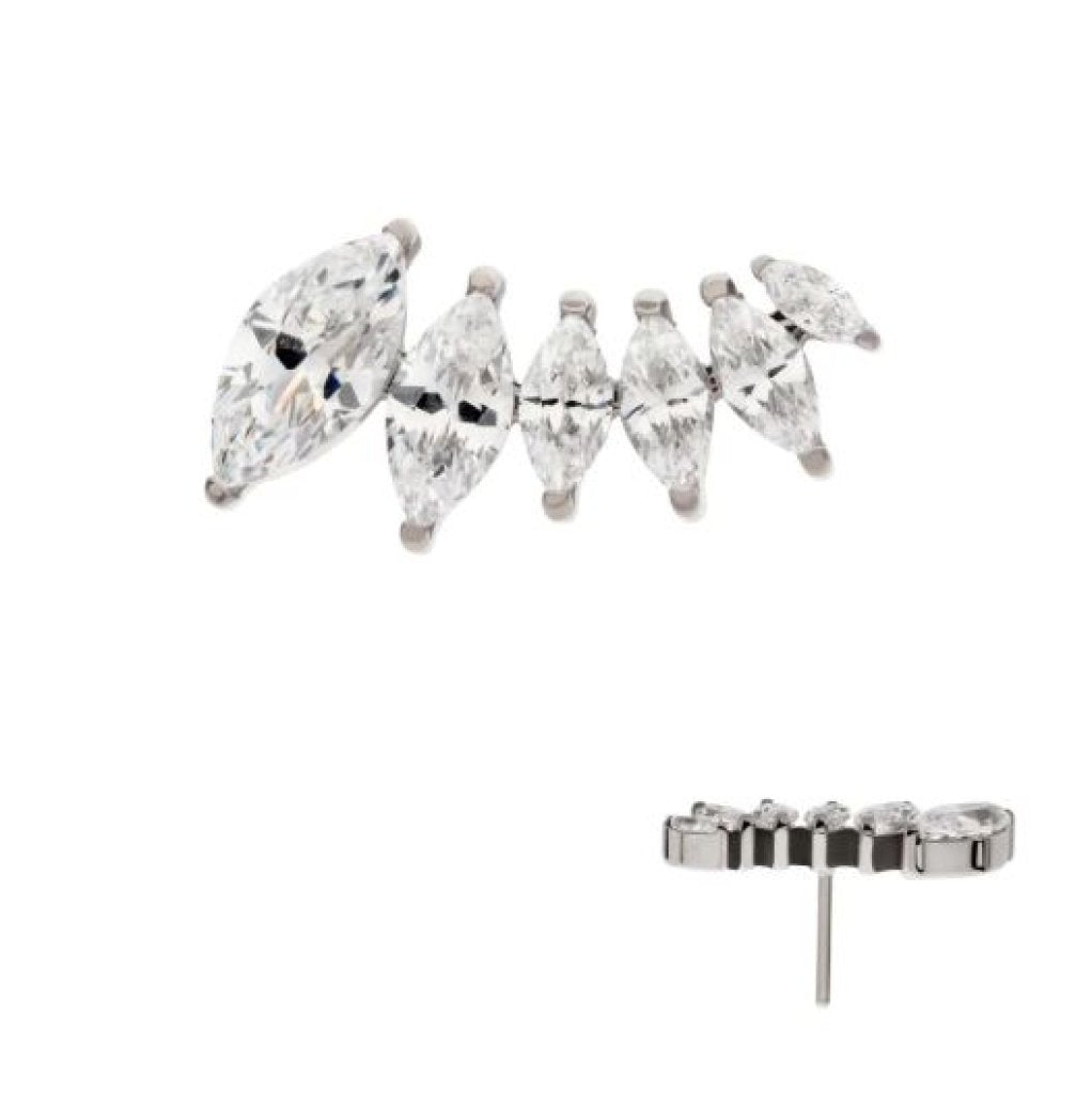 Titanium Threadless 6-Cluster Marquise CZ Vine Leaf Top