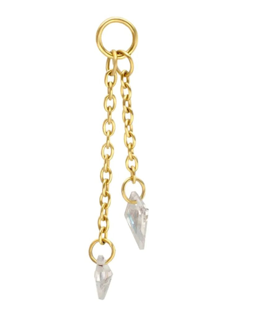 24Kt Gold PVD Titanium Floating CZ Double Kite Shape Gem Chain Dangle