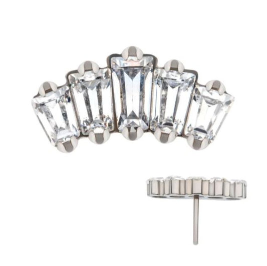 Titanium Threadless with Prong Set Trapezoid CZ 5-Cluster Top