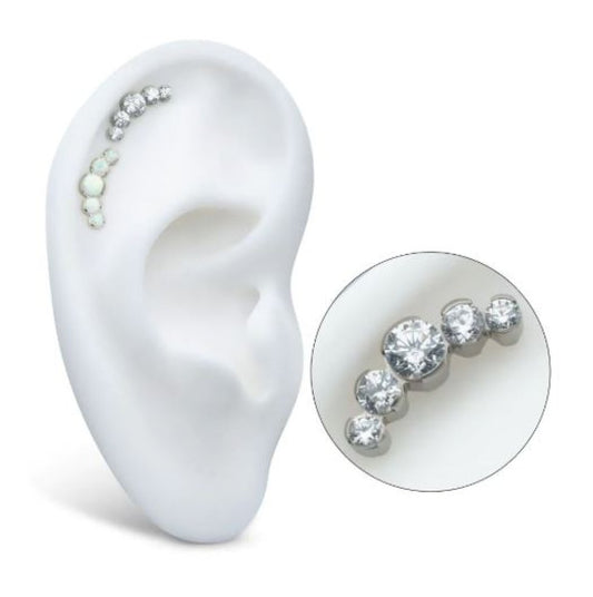 Titanium Threadless Semi-Bezel Set Round Gem/Opal 5-Cluster Top