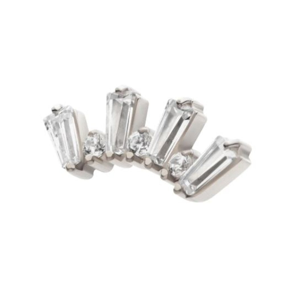 Titanium Threadless Prong Set Baguette & Round CZ 7-Cluster Top