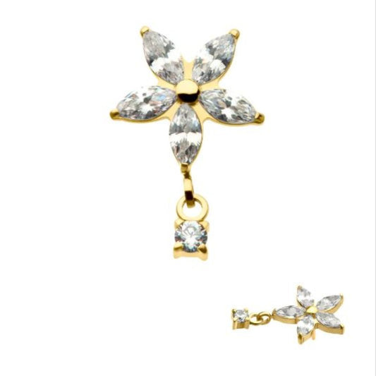 Titanium Threadless Bezel Gem Top with Marquise Dangle