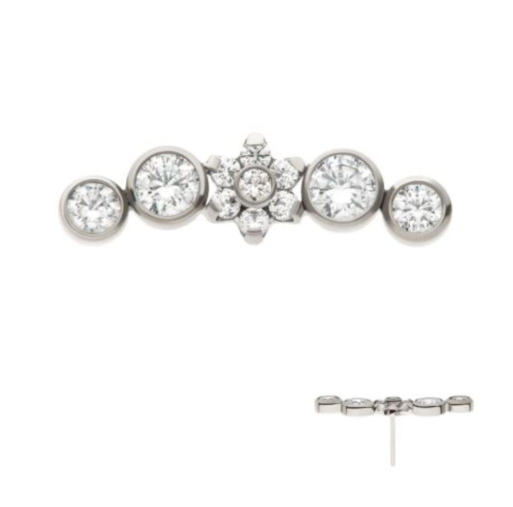 Titanium Threadless Prong Set Flower with Bezel Set Round CZ/Opal Cluster Top