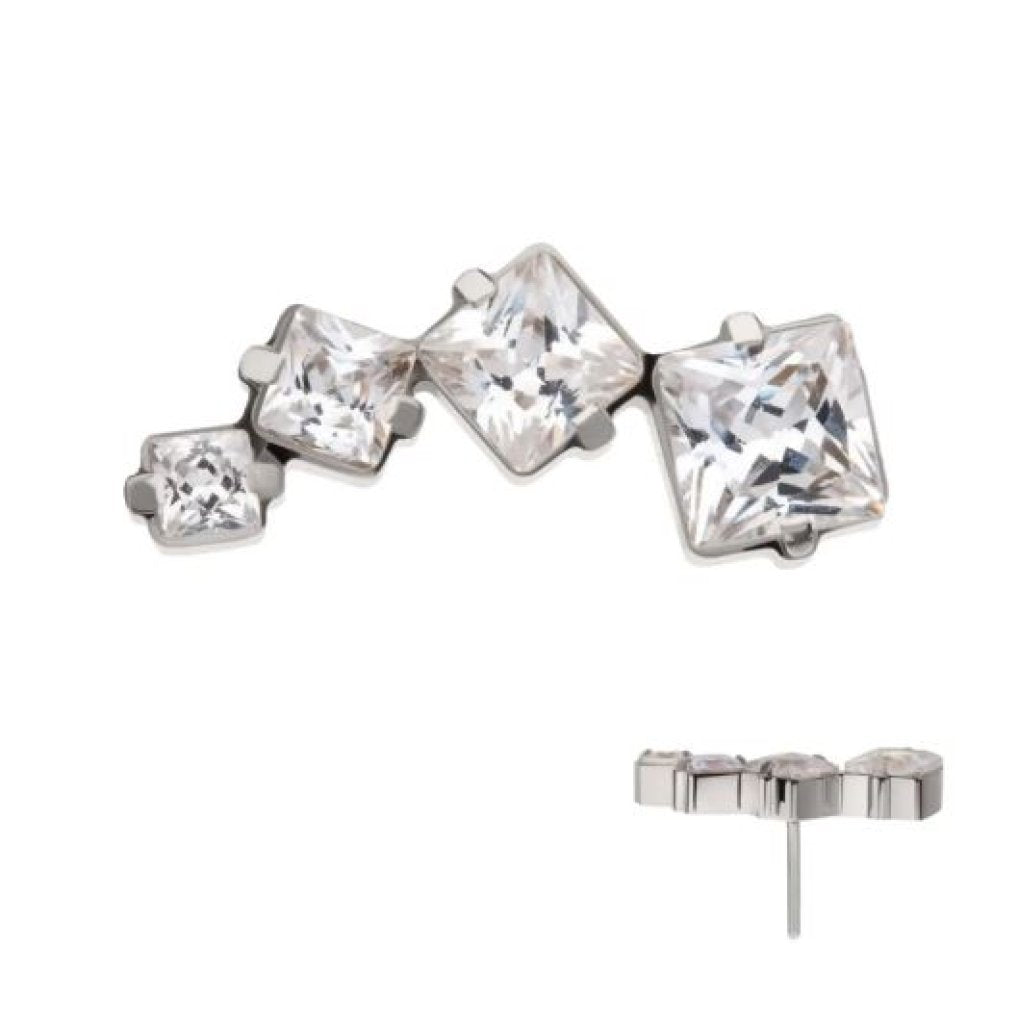 Titanium Threadless Prong Set Princess Cut Gem Staggered 4-Cluster Top