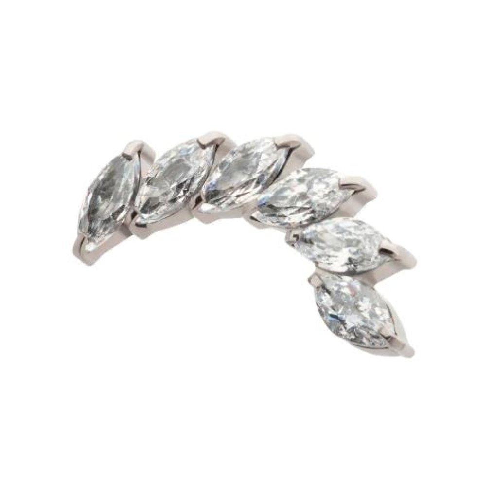 Titanium Threadless Prong Set Marquise CZ Staggered 6-Cluster Top