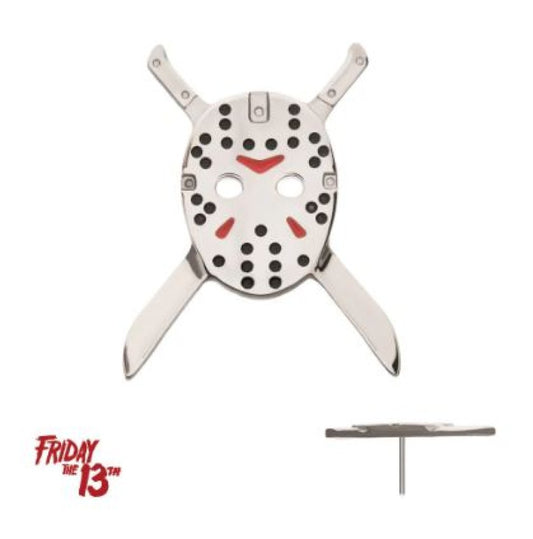 Titanium Threadless Enamel Friday The 13th Jason Mask with Crossed Machete Top