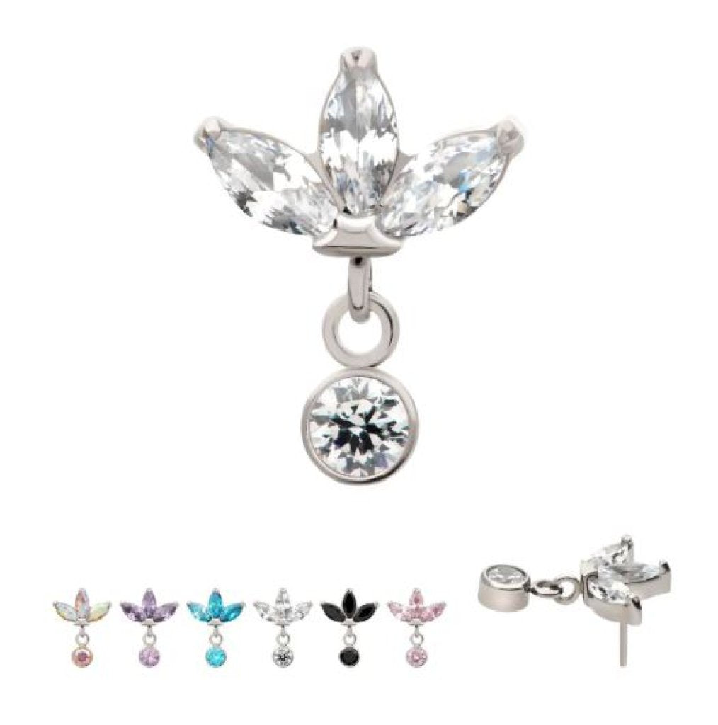 Titanium Threadless 3 Marquise Fan Top with Bezel Gem Dangle-clear