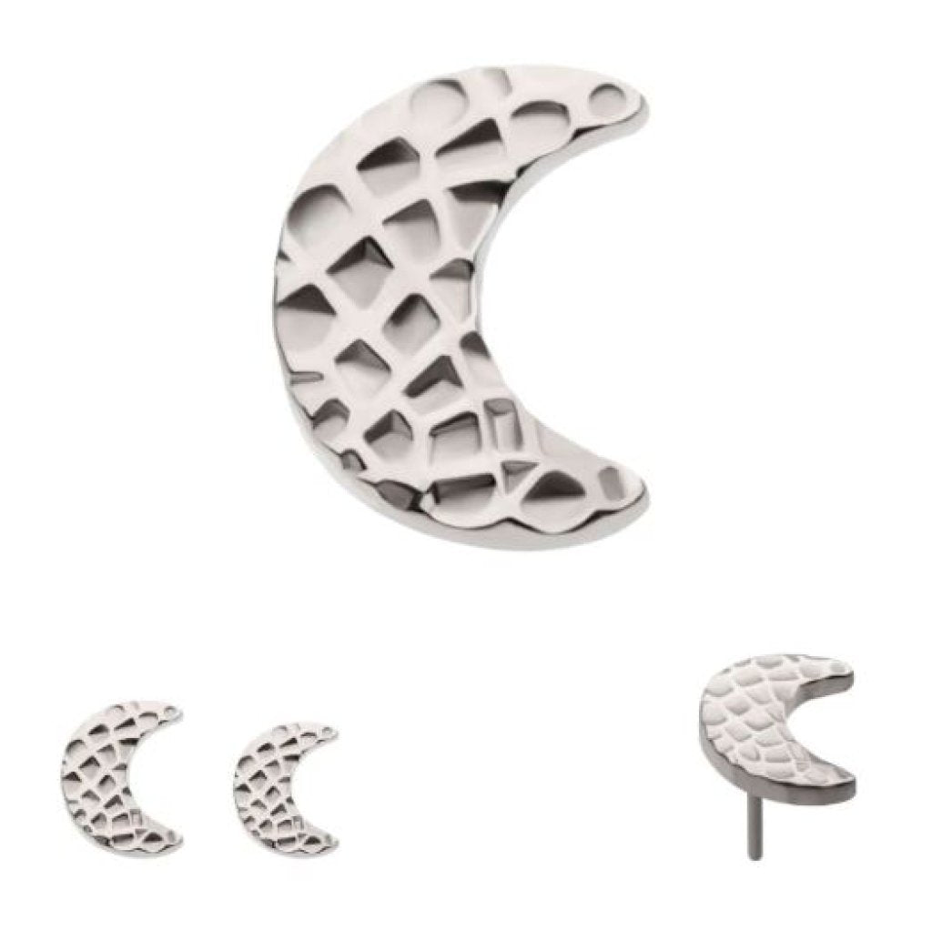 Titanium Threadless Hammered Crescent Moon Top - 5mm