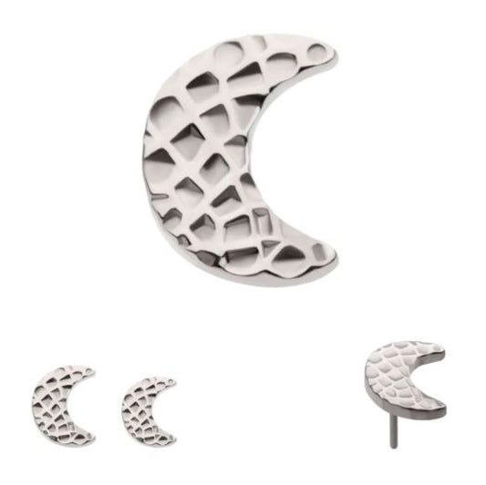 Titanium Threadless Hammered Crescent Moon Top - 5mm
