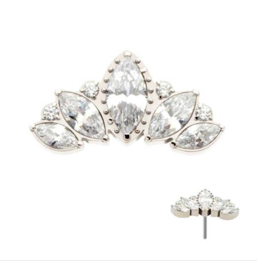 Titanium Threadless Round & Marquise CZ Cluster Fan Shape Top
