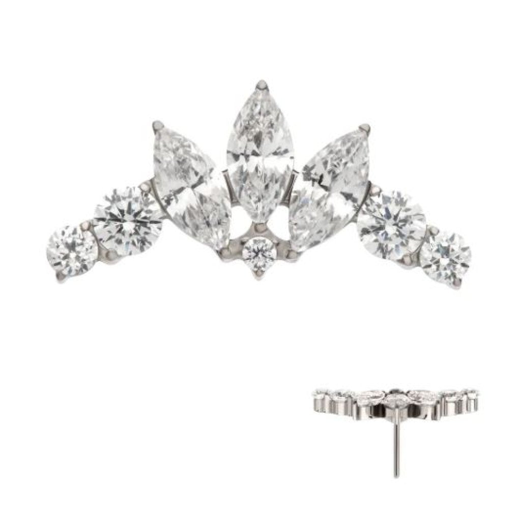 Titanium Threadless Crown Shape Top with Clustered Prong Set Round & Marquise CZ