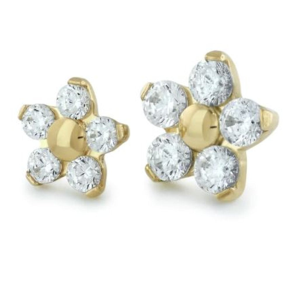 18K Yellow Gold Flower Gem - Cubic Zirconia/silver - 1,5mm