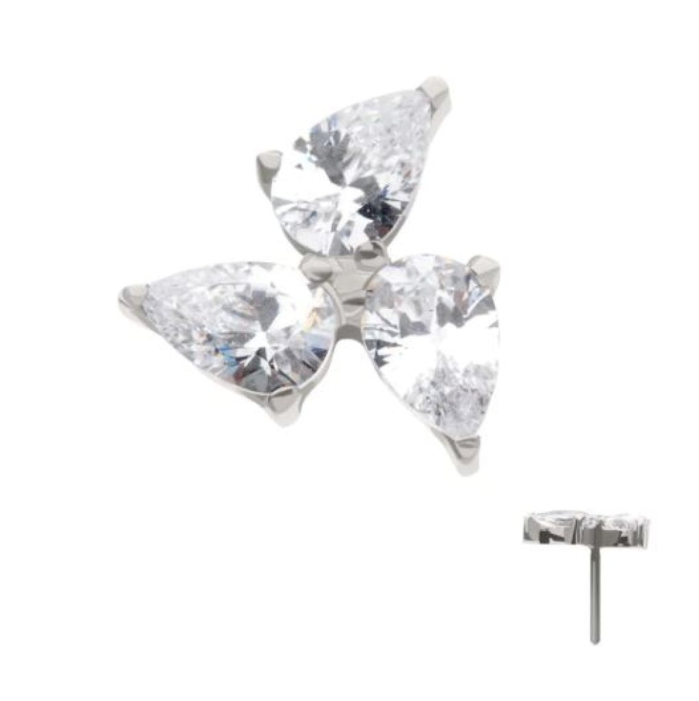 Titanium Threadless Prong Set Teardrop Gem 3-Cluster Top