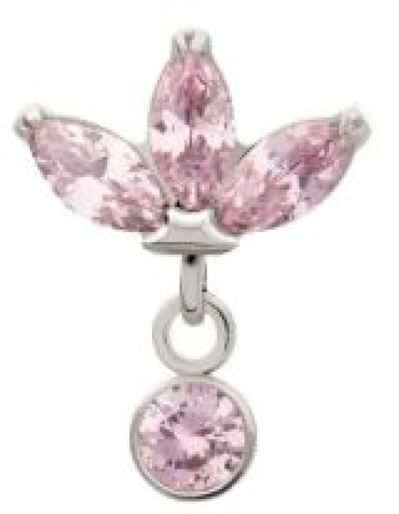 Titanium Threadless 3 Marquise Fan Top with Bezel Gem Dangle-pink