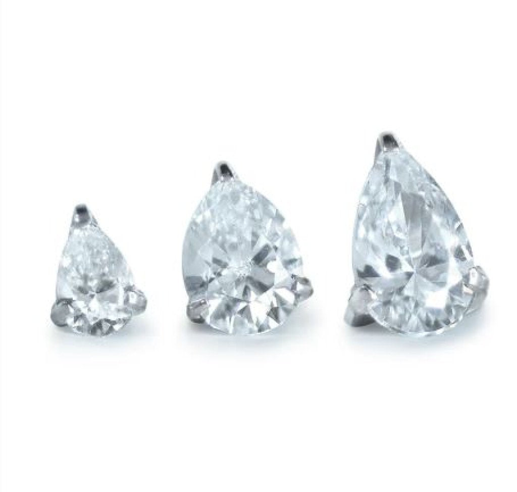 Titanium Pear Cut Prong Set Gem - Cubic Zirconia/silver - 3mm