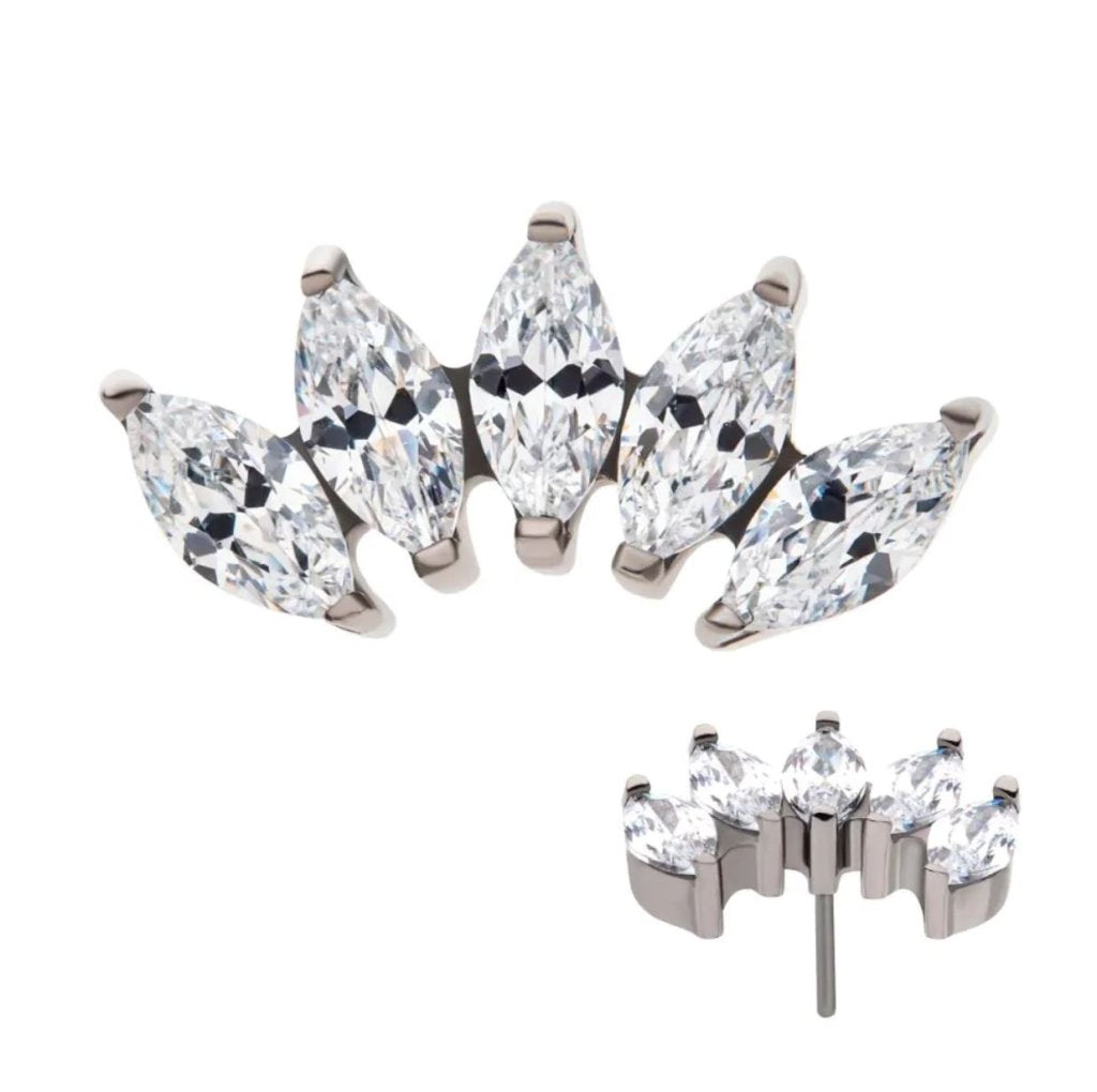 Titanium Threadless with Prong Set Marquise CZ 5-Cluster Top