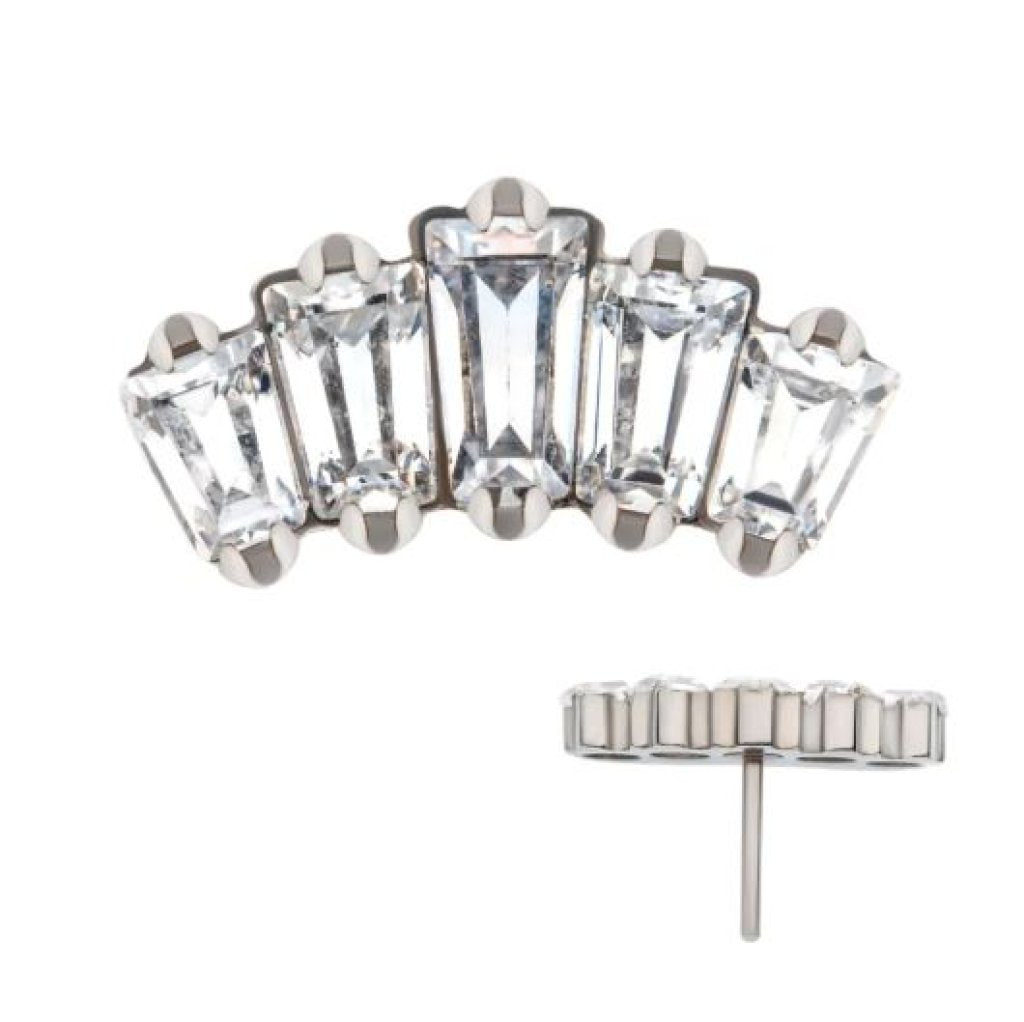Titanium Threadless with Prong Set Trapezoid CZ 5-Cluster Top