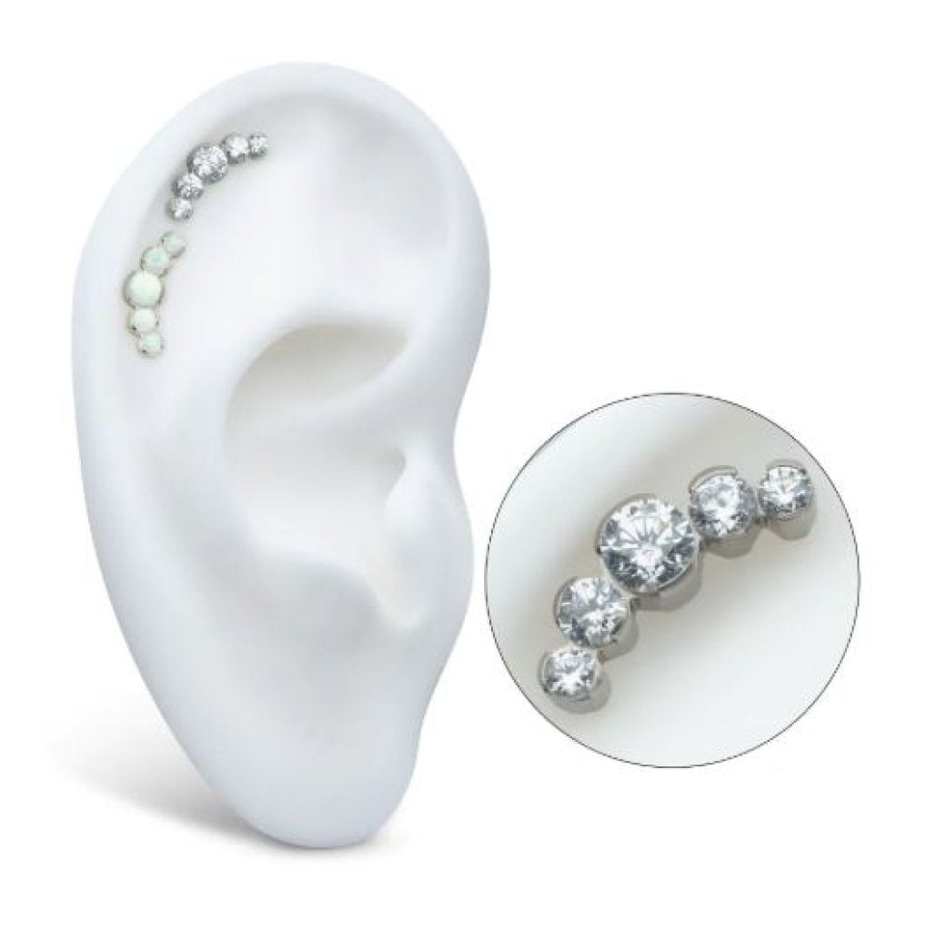 Titanium Threadless Semi-Bezel Set Round Gem/Opal 5-Cluster Top