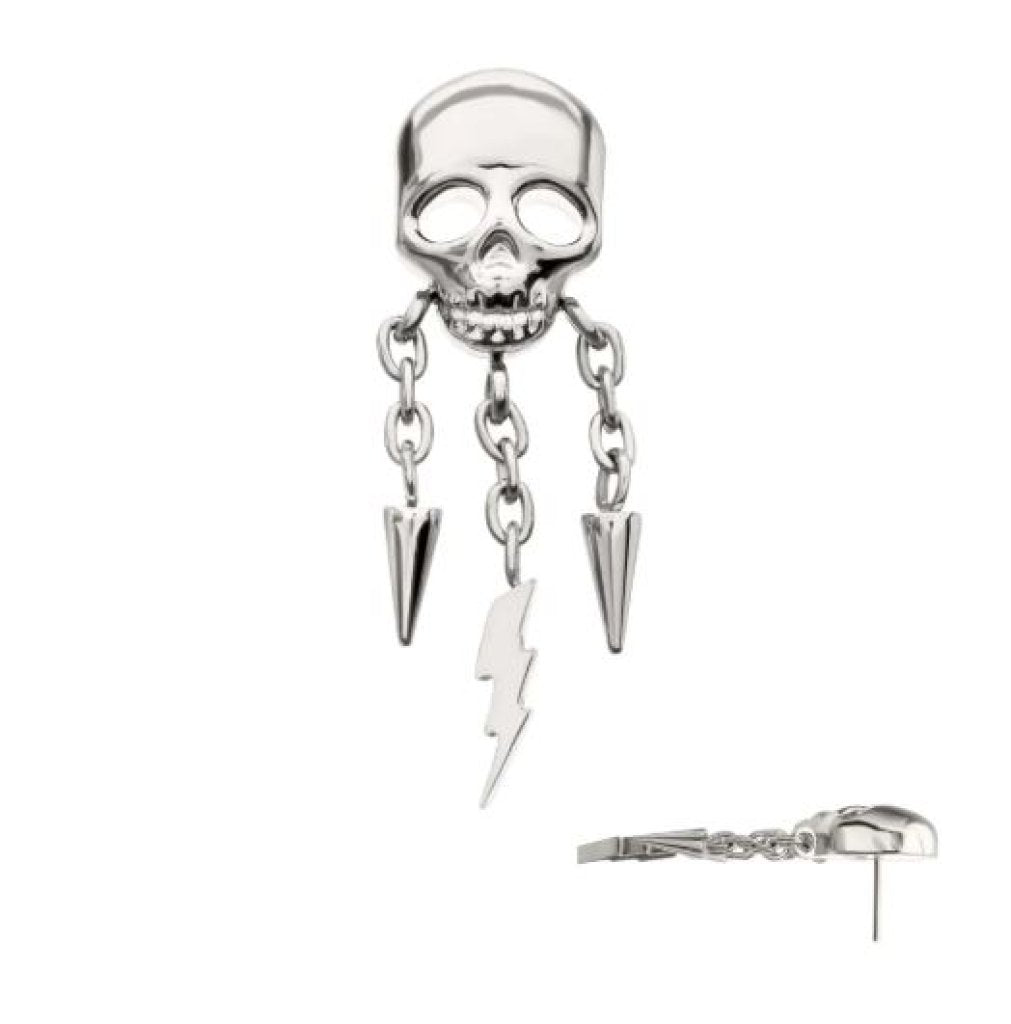 Titanium Threadless Skull Top with Spike & Lightning Bolt Dangle Chain